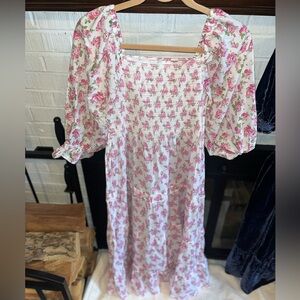 LoveShackFancy Smocked Garden Party Midi Dress